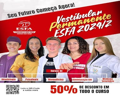 Faculdade ESFA de Santa Teresa lança Vestibular Permanente 2024/02  